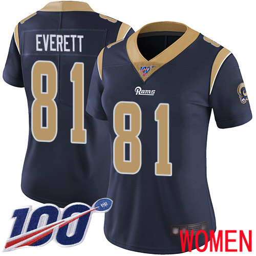 Los Angeles Rams Limited Navy Blue Women Gerald Everett Home Jersey NFL Football 81 100th Season Vapor Untouchable